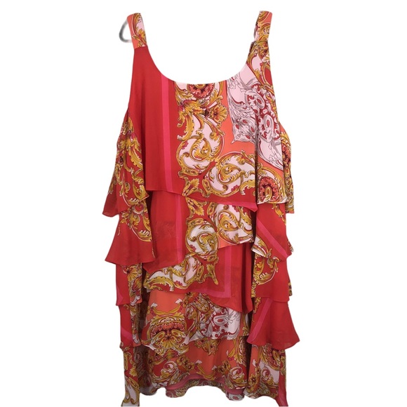 Catherine’s Plus SZ 4X Paisley Print Dress, Multi Layers of Ruffles, Chiffon - Picture 11 of 12